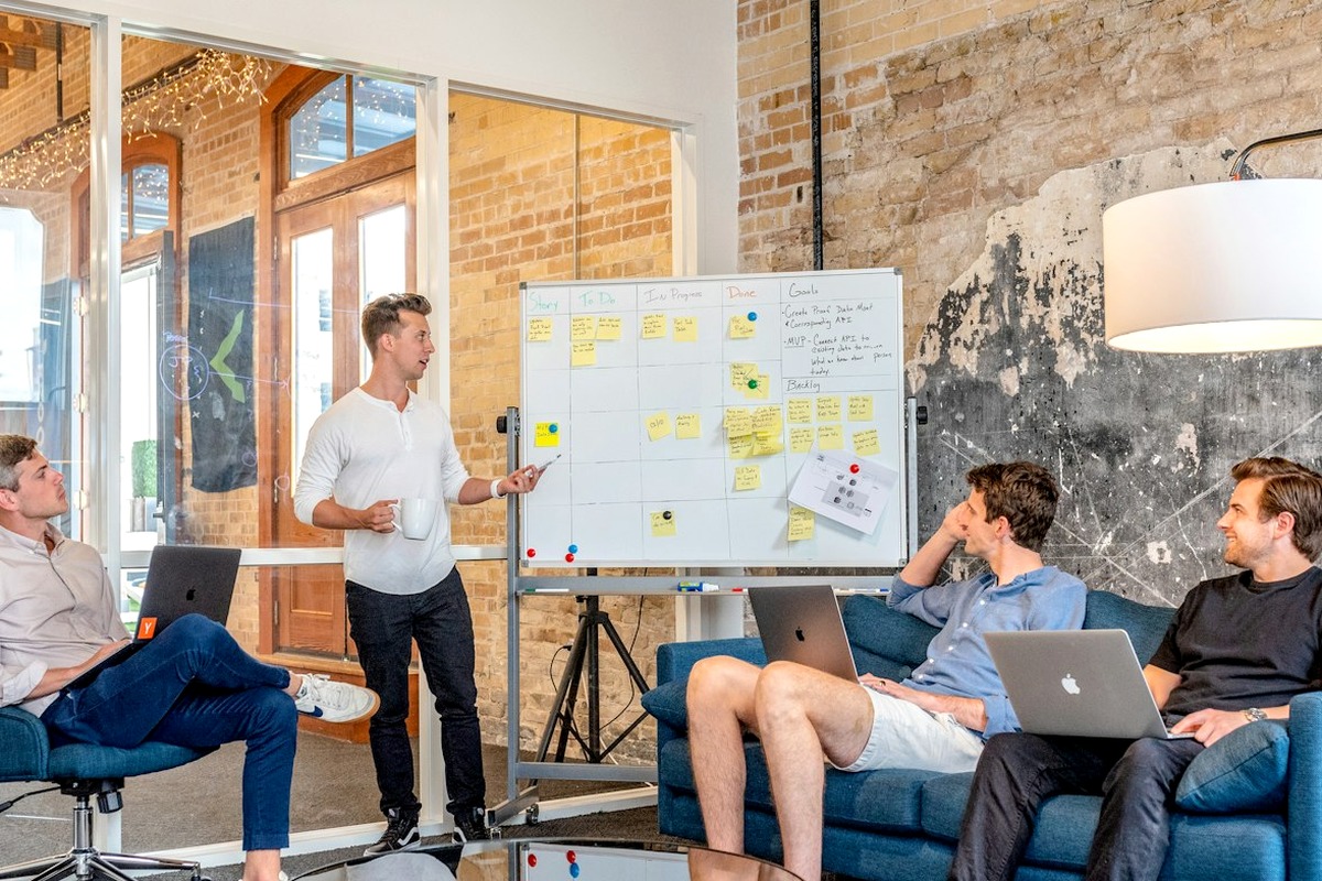 Small business leadership team reviewing priorities during a planning meeting